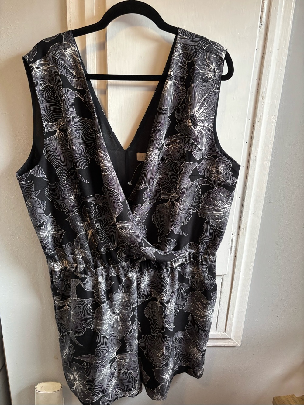 LOFT Black Floral V-Neck Romper